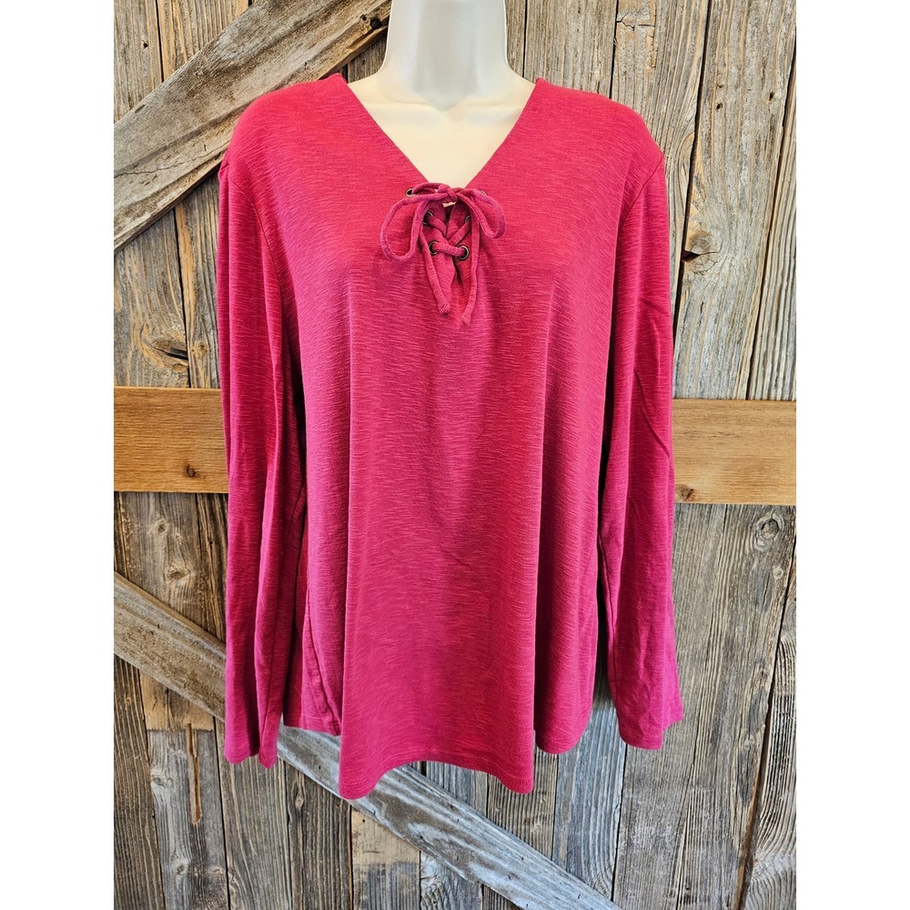 NWOT Ruff hewn size XL hot pink lace up collar popover Career Casual ^